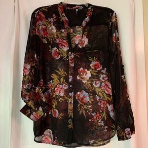 Kut from the Kloth black floral 'Jasmine Chiffon Blouse'